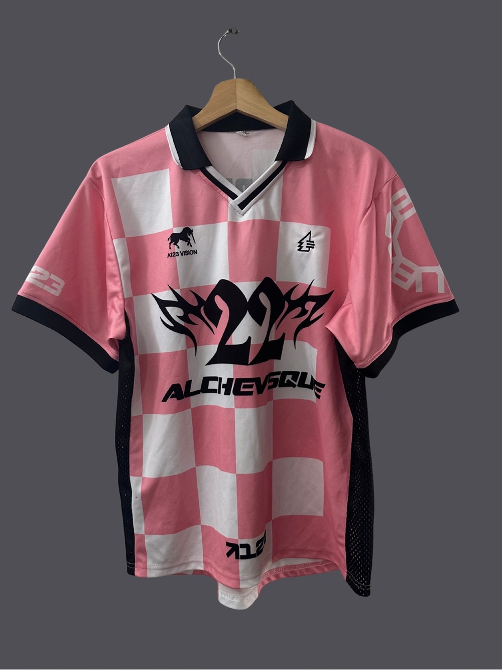 ALCHEVSQUE × 22 Boys Club FC Metalurg Zaporizhzhia Pink Checkered Soccer Jersey